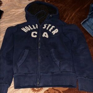 Hollister navy blue fur zip up hoodie